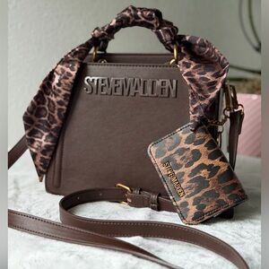 🐆 Steve Madden Brown Leopard Chocolate Bevelyn Crossbody Satchel + wallet NWT